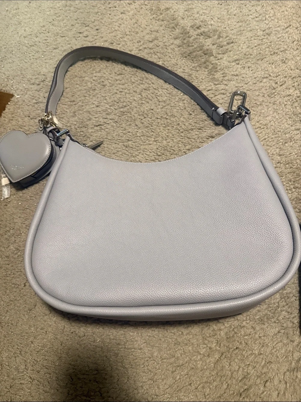 Kate Spade light grey Pebbled Leather Shoulder Bag with Heart Pouch and wallet